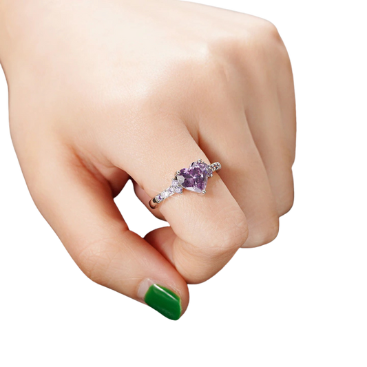 Inel în formă de Inimă V2 Mov / Argintiu în Relief