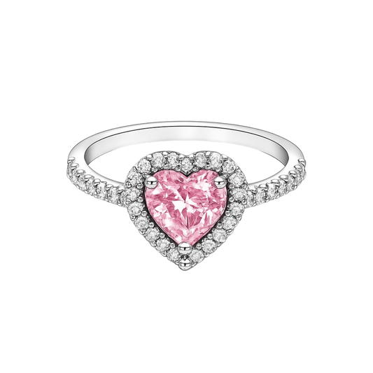 Inel în formă de Inimă Roz / Argintiu în Relief