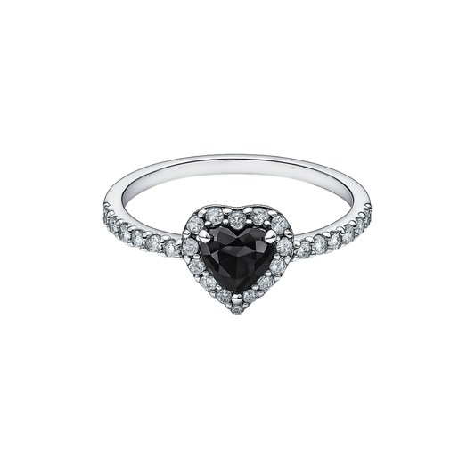 Inel în formă de Inimă Negru / Argintiu în Relief