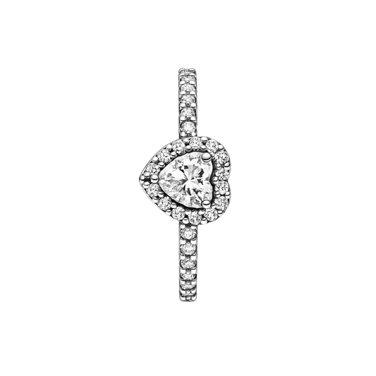 Inel în formă de Inimă Alb / Argintiu în Relief