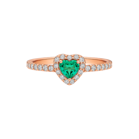 Inel în formă de Inimă Verde / Roz Auriu în Relief
