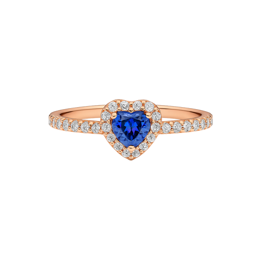 Inel în formă de Inimă Albastru / Roz Auriu în Relief