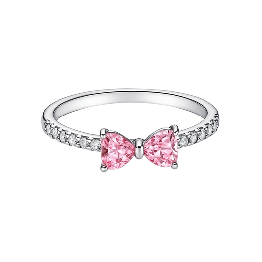 Inel în formă de Fundă Roz / Argintiu în Relief