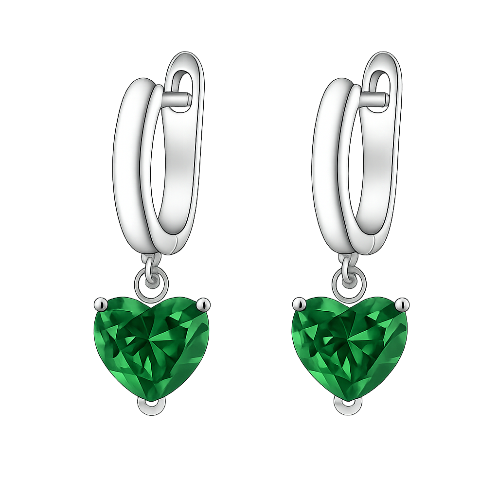 Cercei model Inima V2 Verde / Argintiu
