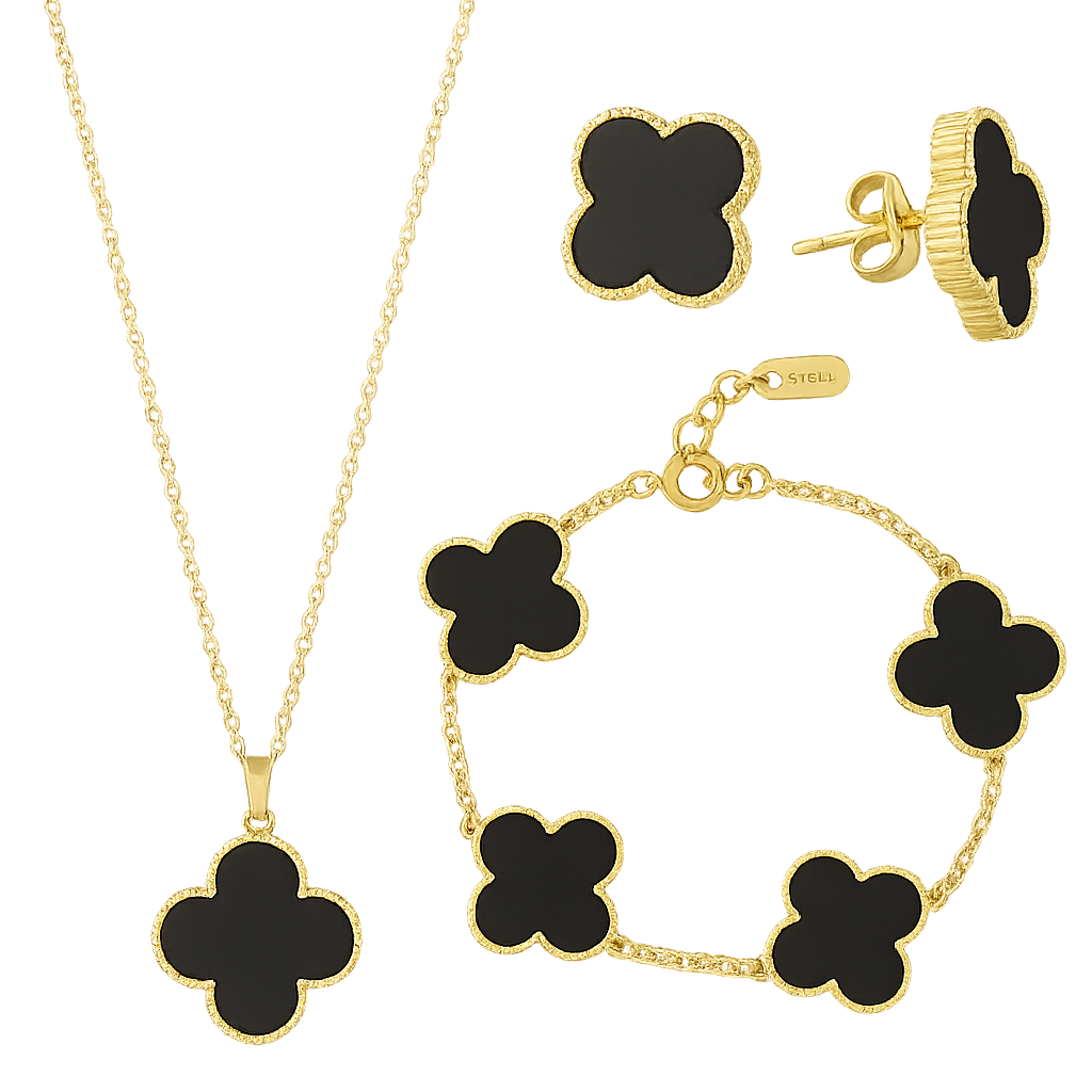 Set Bijuterii în formă de Trifoi Negru / Auriu