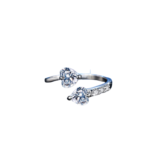 Inel în formă de Inimă Dublă Alb / Argintiu în Relief