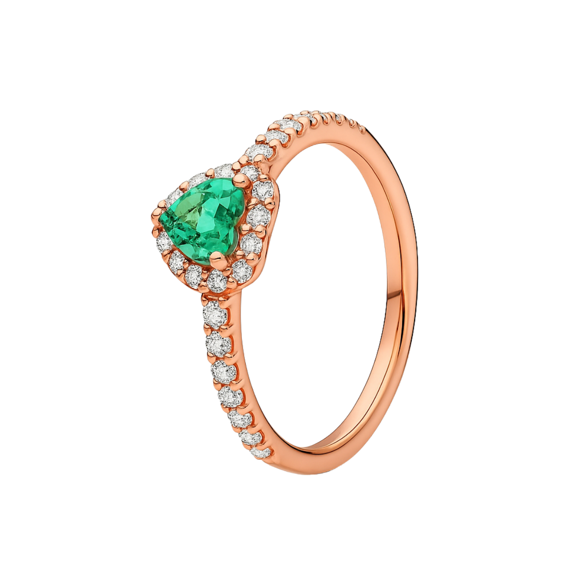 Inel în formă de Inimă Verde / Roz Auriu în Relief