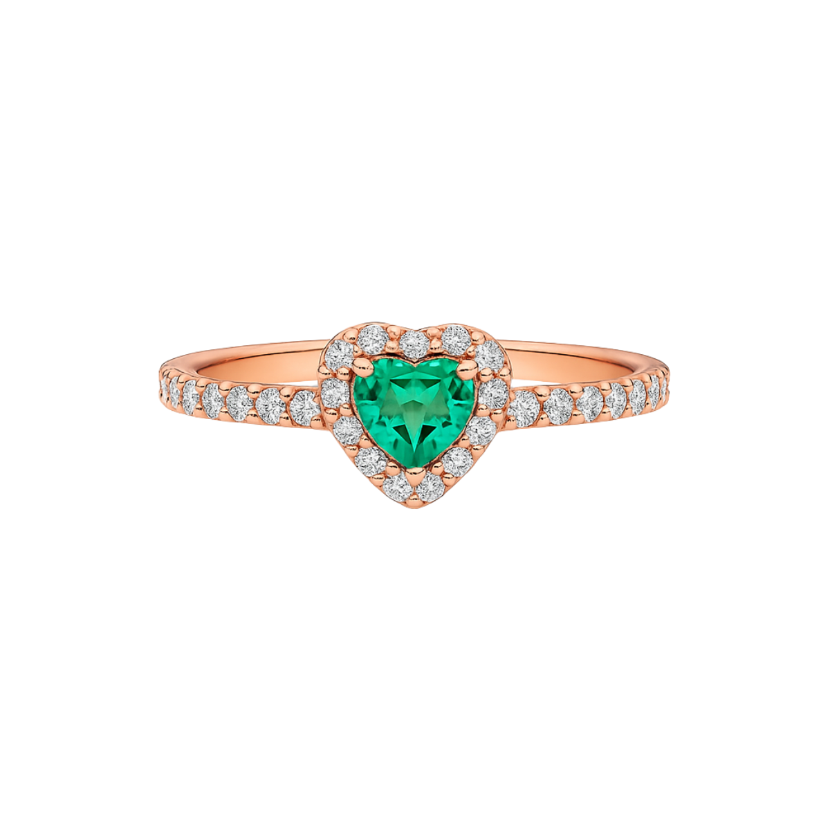 Inel în formă de Inimă Verde / Roz Auriu în Relief