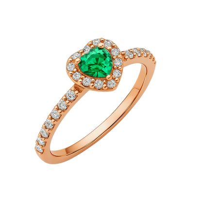 Inel în formă de Inimă Verde / Roz Auriu în Relief