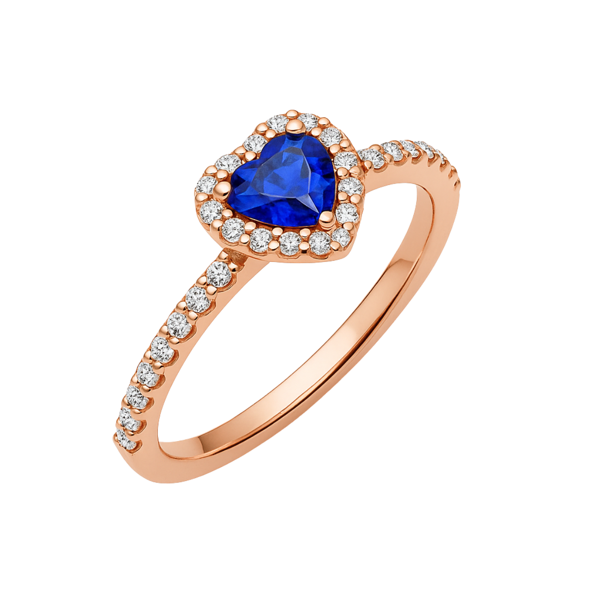 Inel în formă de Inimă Albastru / Roz Auriu în Relief