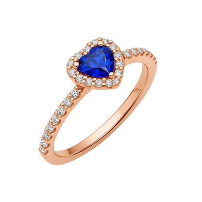 Inel în formă de Inimă Albastru / Roz Auriu în Relief