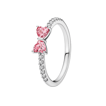 Inel în formă de Fundă Roz / Argintiu în Relief