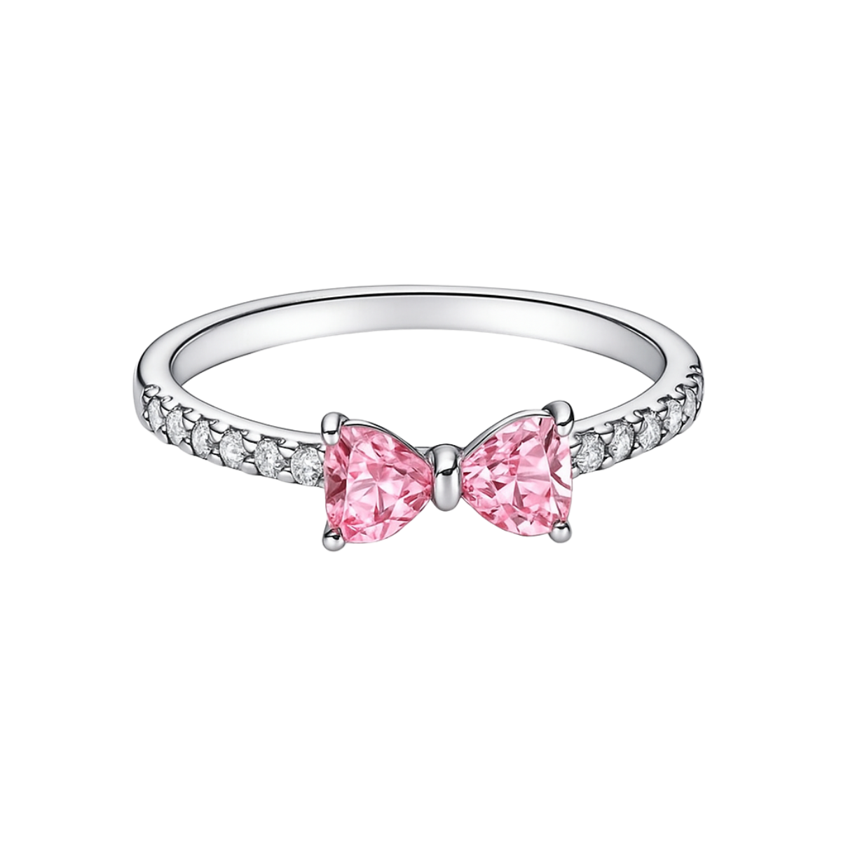 Inel în formă de Fundă Roz / Argintiu în Relief