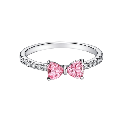 Inel în formă de Fundă Roz / Argintiu în Relief